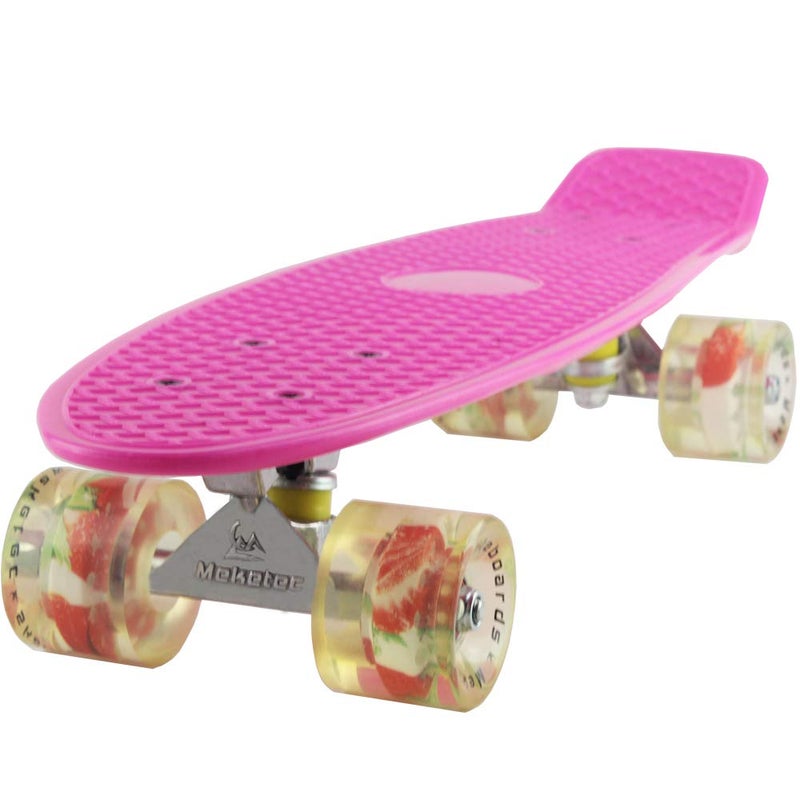 Meketec Skateboards Pink Complete Little Cruiser Retro Skateboard for Kids Boys Youths Beginners Daughter 22 inch (Pink) - Image 1